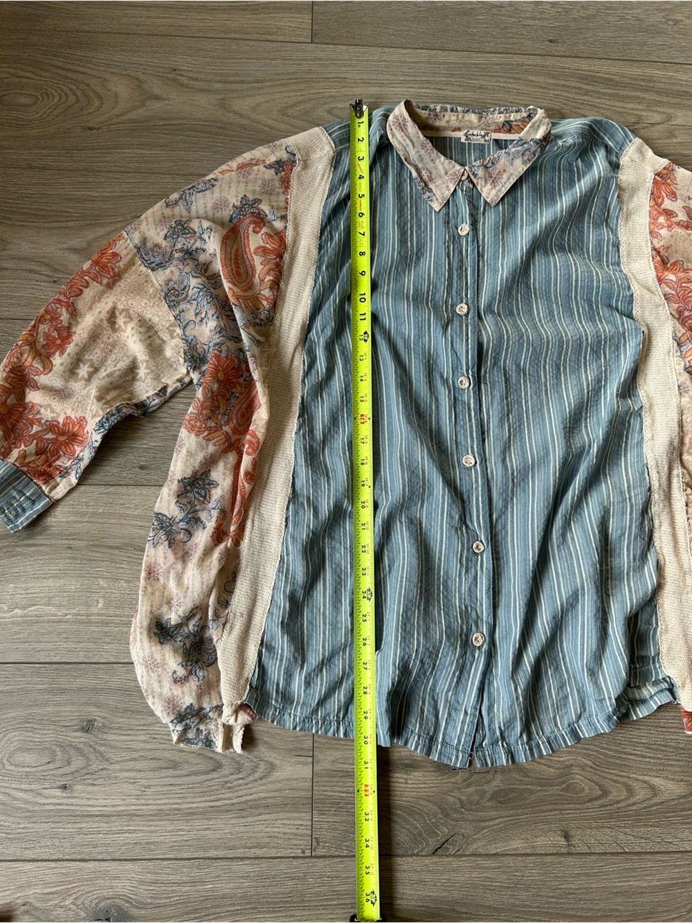 Free People Lucky In Love Mixed Media Oversized Boho Shirt Size Large - Picture 7 of 14